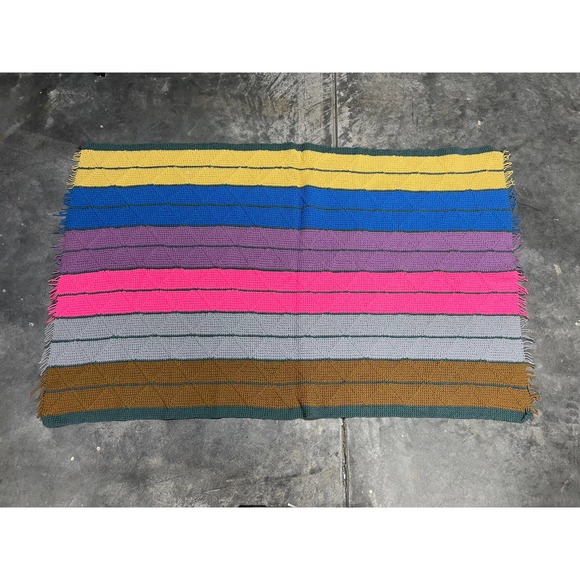 Handmade Other - HANDMADE Granny Blanket Striped Crochet Knit Pink Purple 41.5" x 65"